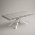 Tavolo da pranzo rettangolare allungabile in MDF melaminico e acciaio, grigio cemento e bianco, 160-240 × 90 × 76 cm