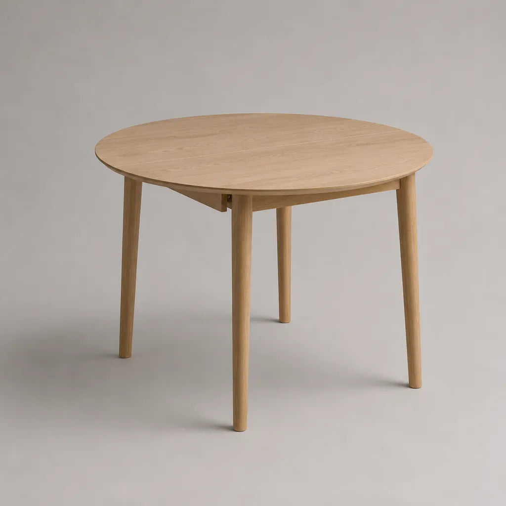 Tavolo da pranzo rotondo in MDF impiallacciato rovere e legno massello, rovere naturale, Ø 110 × 75 cm