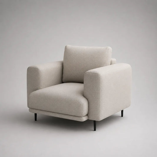 Poltrona imbottita a 1 posto in poliestere beige chiaro con braccioli squadrati, 92 x 88 x 86 cm