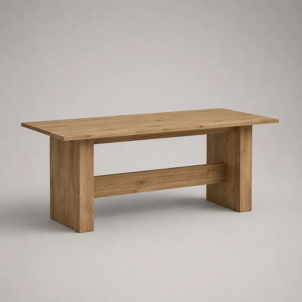Tavolo da pranzo rettangolare in legno massello di rovere naturale, 160 × 80 × 75 cm, 6 posti