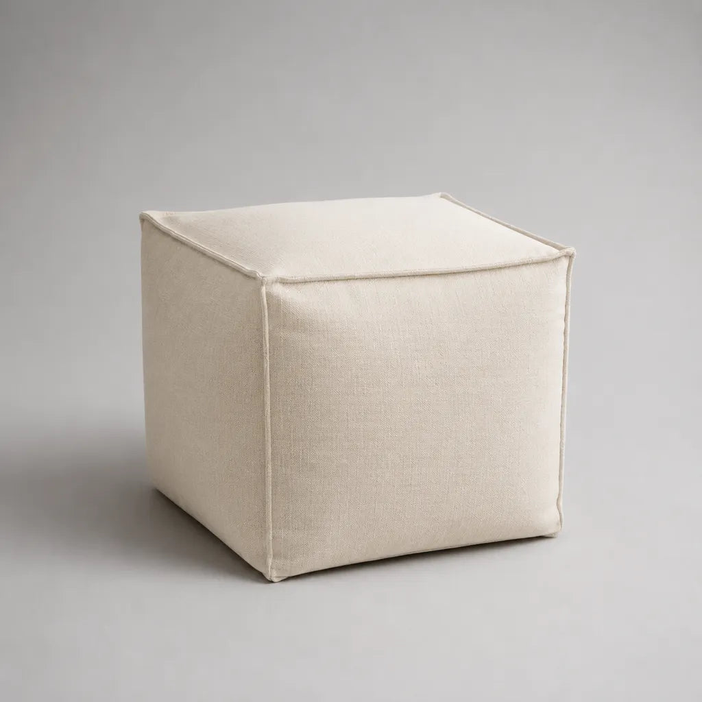 Pouf cubico imbottito in poliestere effetto lino bianco crema 45 × 45 × 45 cm