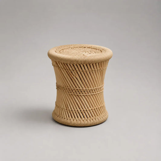 Sgabello rotondo in rattan naturale intrecciato beige, Ø 40 x 45 cm