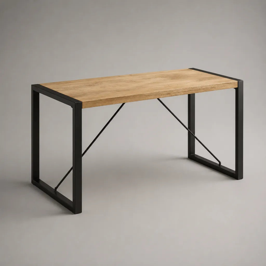 Tavolo rettangolare in legno e acciaio nero, 120 × 60 × 75 cm, effetto rovere naturale
