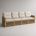 Divano modulare da giardino a 4 posti, set di 4 moduli in legno e corda di polipropilene, beige naturale e crema, 280 × 82 × 85 cm